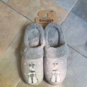 Snuggs Memory Foam Gray Dog Print Cozy Slippers (L/XL)